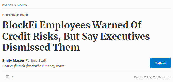BlockFi Employees Warned Of Credit Risks, But Say Executives Dismissed Them headline